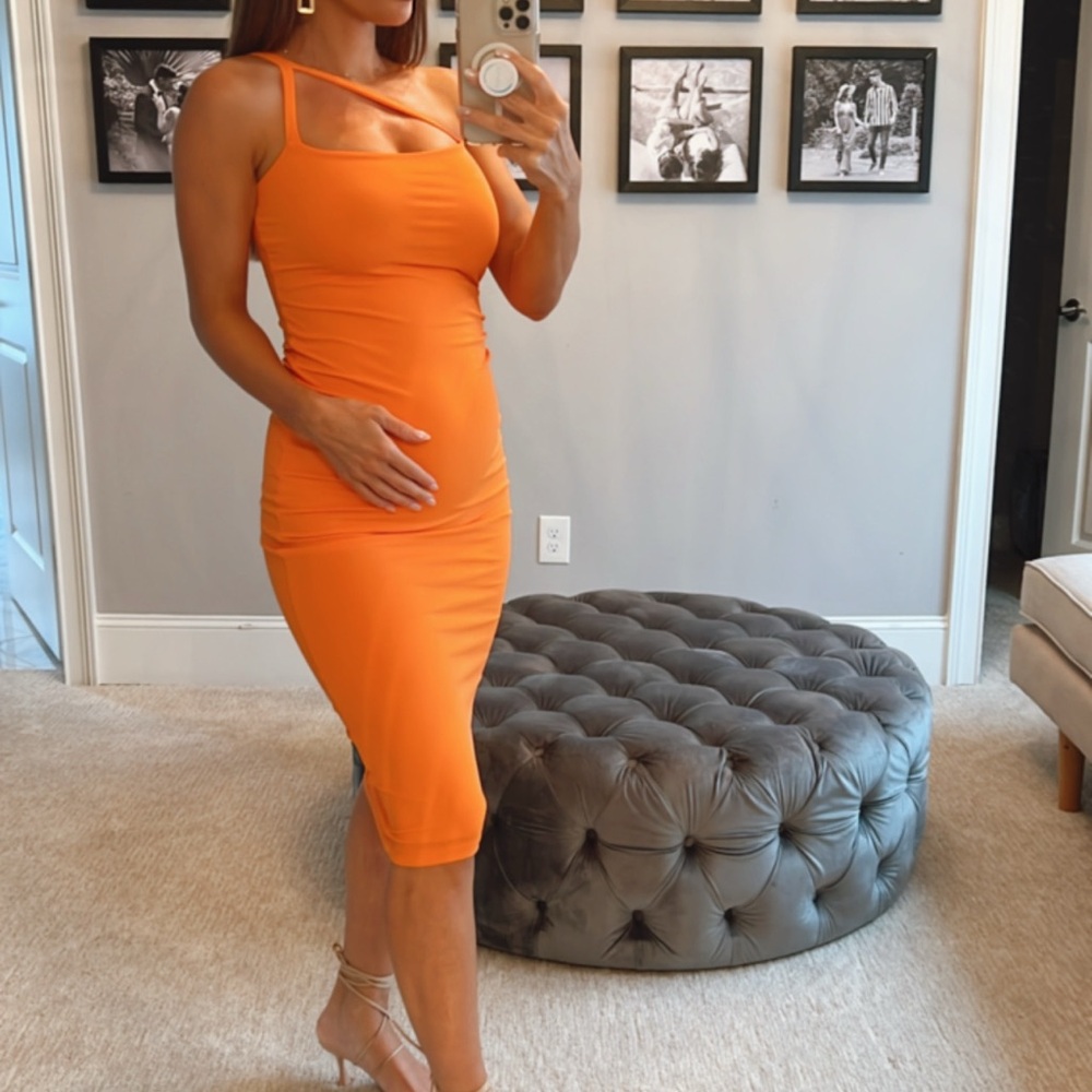 Vibrant Orange Midi Dress